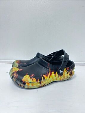 Crocs Bistro Black Graphic Clogs Flame Fire Print Work Shoes Non Slip M5 / W7